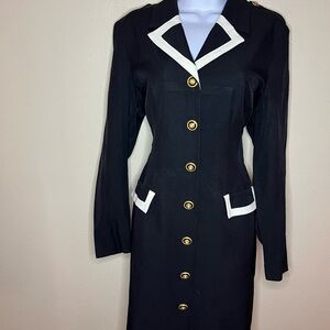 Danny & Nicole Black and White Sheath Dress with Notched Collar